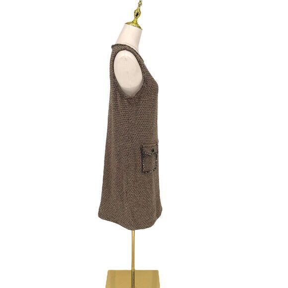 J. Jill Sleeveless Tweed Dress Small PETITE Boucle Shift Career Fringe Pockets - Picture 11 of 16